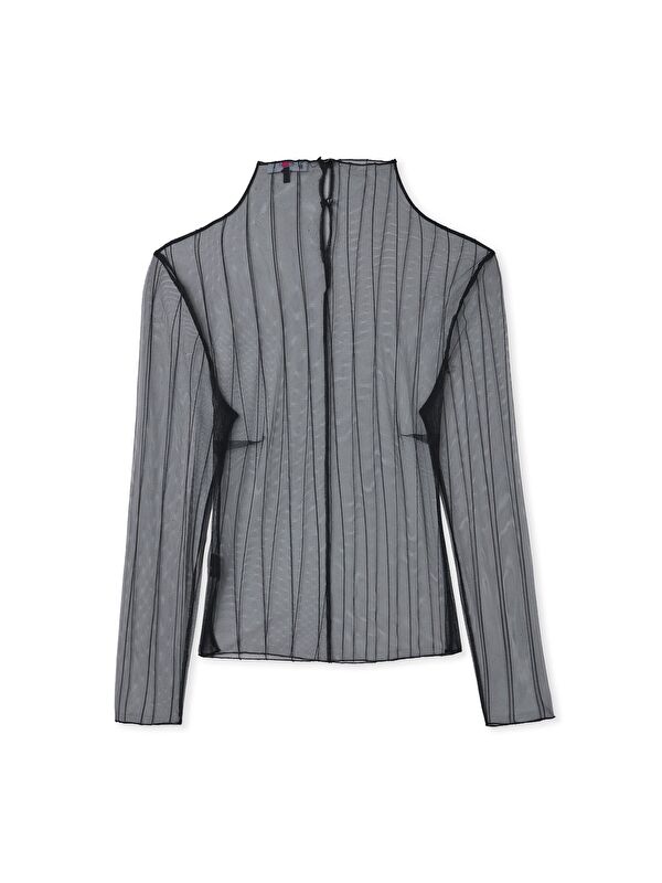 SATEEN Çizgili Transparan Bluz - Siyah