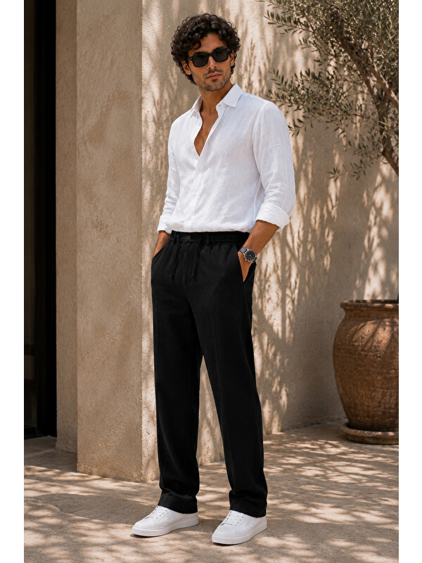 Etikmen Erkek Siyah Relax Fit Bağcıklı Baggy Pantolon