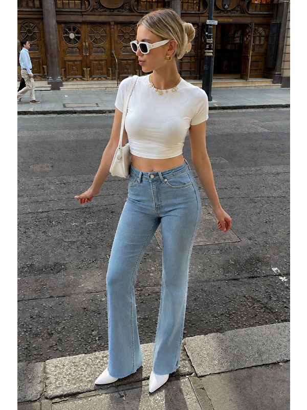 Madmext Açık Mavi Bol Paça Elastanlı Jean Mg2868