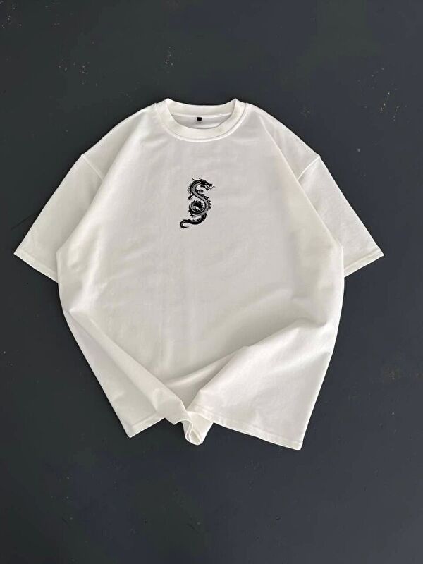 Jane's Baskılı Oversize Bisiklet Yaka T-shirt - Beyaz