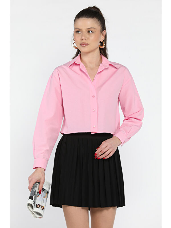 Gülseli Uzun Kol Kadın Crop Top Gömlek