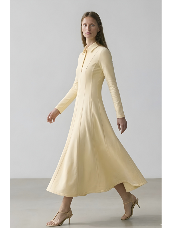 Mevra Parçalı Denim Elbise Butter Yellow