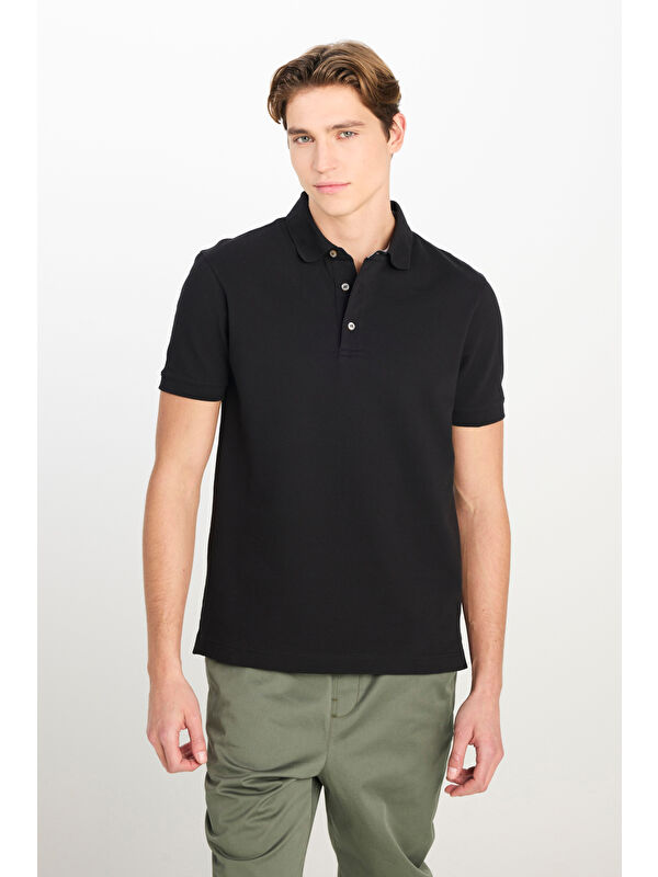 Lee Regular Fit Siyah Pamuklu Polo Yaka Tişört