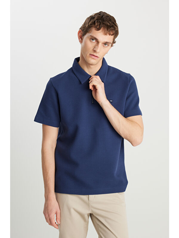 Wrangler %100 Pamuk Regular Fit Fermuar Detaylı Lacivert Polo Tişört