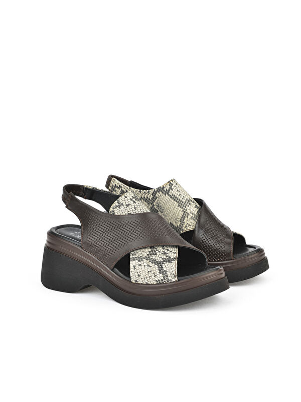 Kadın Hakiki Deri Topuklu Sandalet 151992Z64001 Kahve - Görsel 3