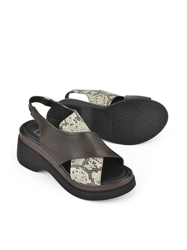 Kadın Hakiki Deri Topuklu Sandalet 151992Z64001 Kahve - Görsel 5