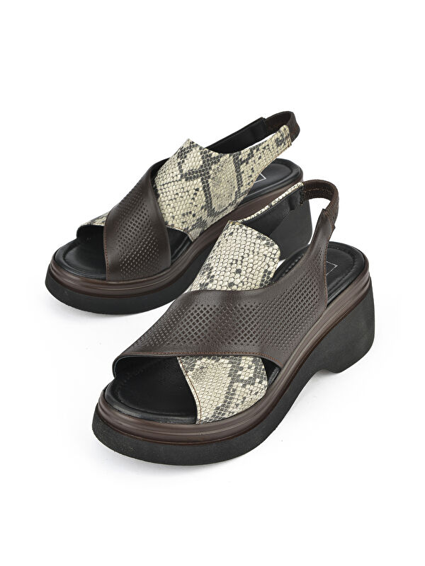 Kadın Hakiki Deri Topuklu Sandalet 151992Z64001 Kahve - Görsel 6