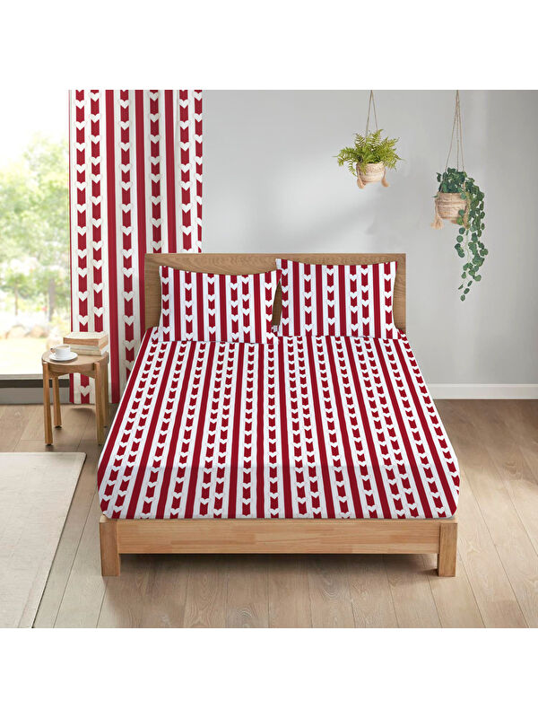 Evmila Kalp Desenli Baskılı Çift Kişilik 180x200 Cm Çarşaf Takımı