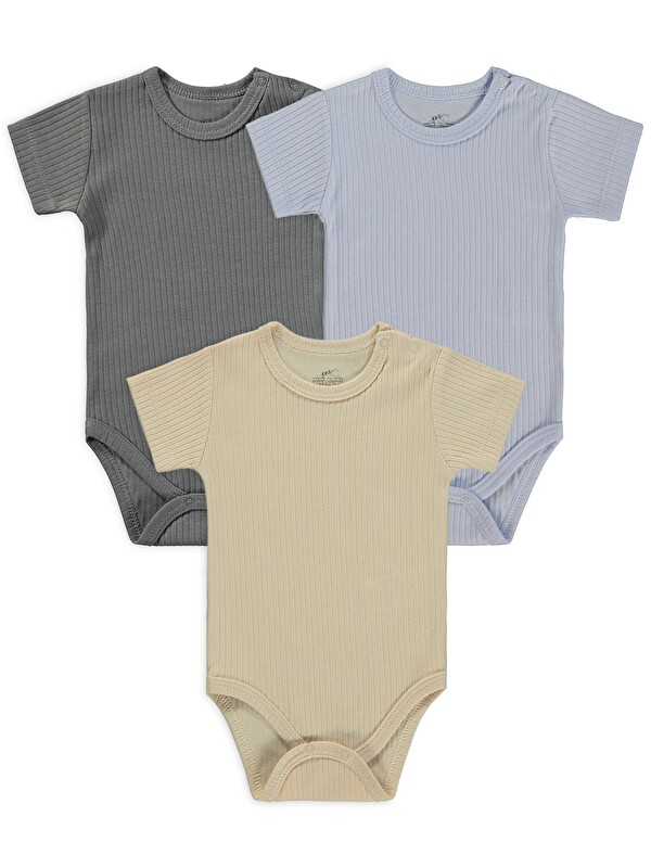 Minidamla Kısa Kol Basic 3'lü set 1-18 Ay Çıtçıtlı Badi - Mavi