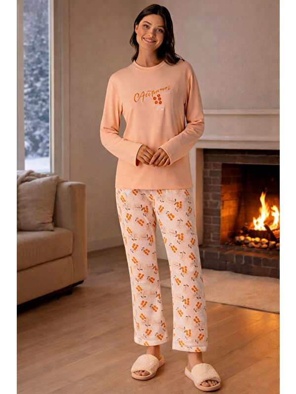 Remsa Kadın Termal Uzun Kol Pijama Takımı 4759 Somon01