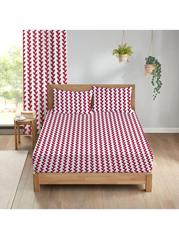 Evmila Kalp Desenli Baskılı Çift Kişilik 180x200 Cm Çarşaf Takımı
