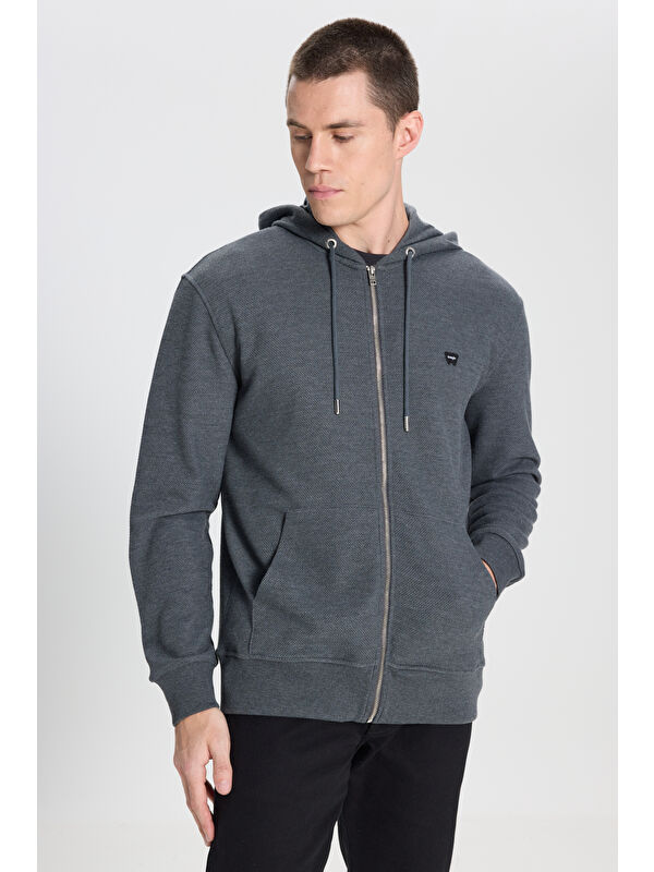 Wrangler Regular Fit Normal Kesim Kapüşonlu Antrasit Melanj Sweatshirt
