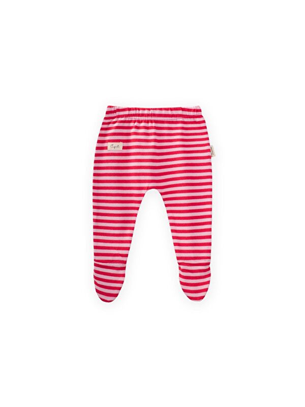 CİGİT Ayaklı Bebe Pantolon 0-6 Ay Pudra Mercan Çizgili