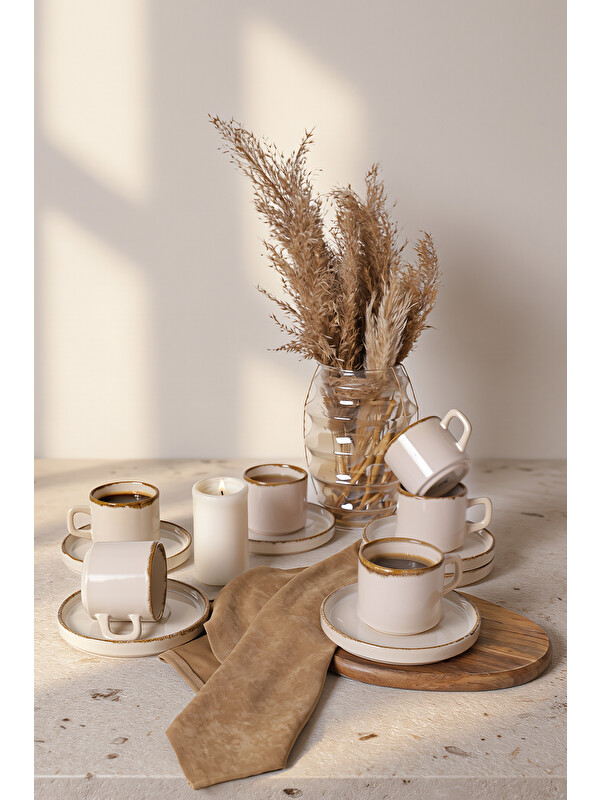 Keramika Straw Stackable Çay Takımı 12 Parça 6 Kişilik