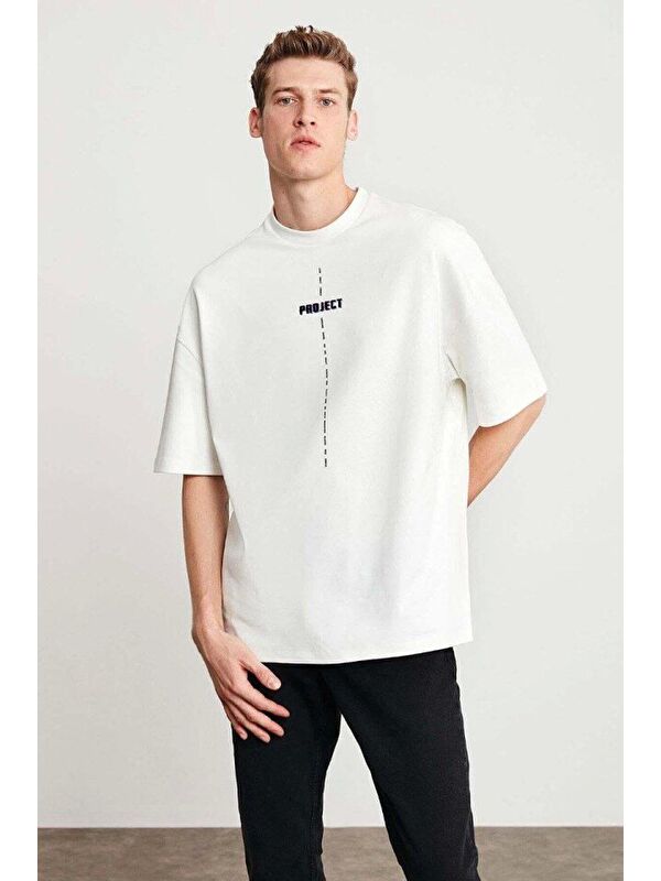 Jane's Unisex Baskılı Oversize T-Shirt - Beyaz