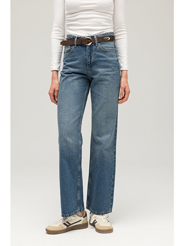 Saade Mavi Kadın Yüksek Bel Mary Vintage Straight Fit Jean Pantolon