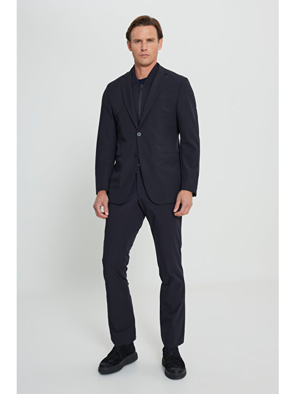 Altınyıldız Classics Erkek Lacivert Slim Fit Dar Kesim Çıkma Mono Yaka Tek Fleto Cepli Esnek Takım Elbise