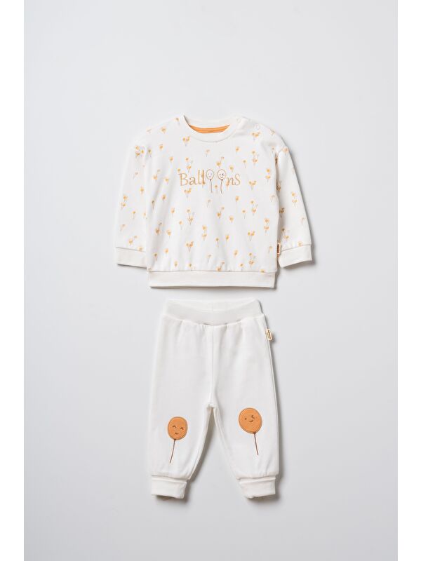 Magu Unisex Bebek Pamuklu Ekru Sweatshirt Eşofman Takım - Balon Desenli