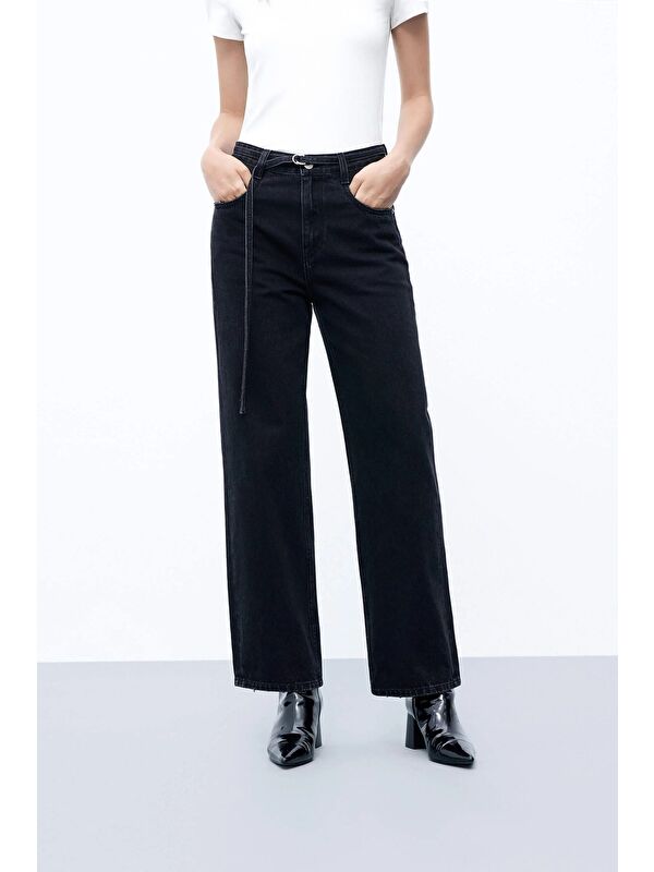 Saade Siyah Kadın Yüksek Bel Mary Vintage Straight Fit Jean Pantolon