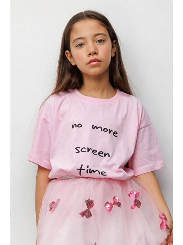Le Mabelle Pembe Motto Baskılı Çocuk Tişört
