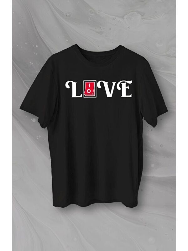 Jane's Sevgililer Günü İçin Özel Tasarım Love Baskılı T-shirt - Siyah