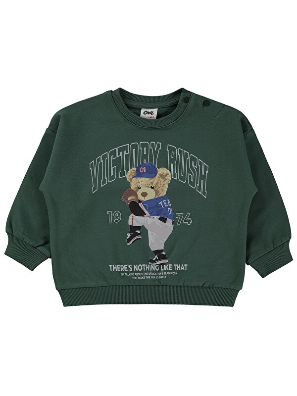Civil Baby Teddy Bear Baskılı 6-18 Ay Sweatshirt - Yeşil