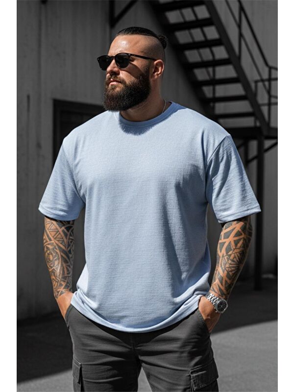 Oksit Kabuk Desen Elastanlı Erkek Büyük Beden Gofre (Kabartma) Dokulu T-Shirt