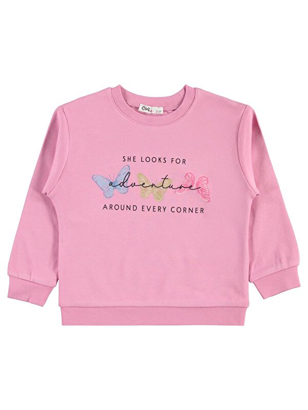 Civil Girls Renkli Kelebek Baskılı 2-5 Yaş Sweatshirt - Pembe 4-5 Yaş