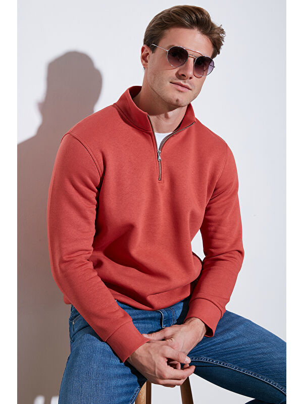 Buratti Pamuklu Regular Fit Yarım Fermuarlı Dik Yaka Erkek Sweat 59052592