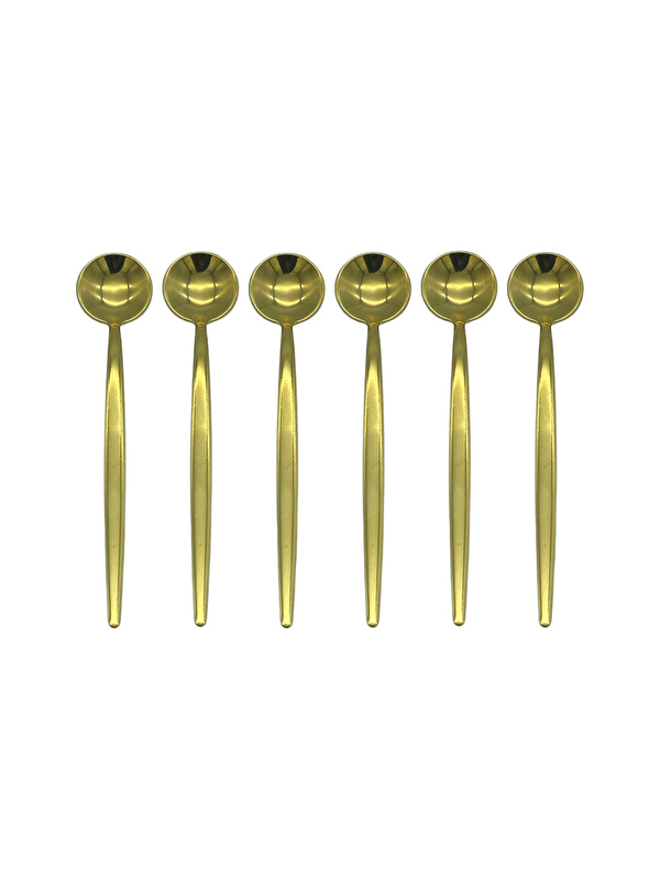 Kitchen Design Lab Gold Yuvarlak Çay Kaşık Seti 6 Adet, Kutulu, 18/10 Paslanmaz Çelik 6 Kişilik Çay Kaşığı Seti 13 Cm
