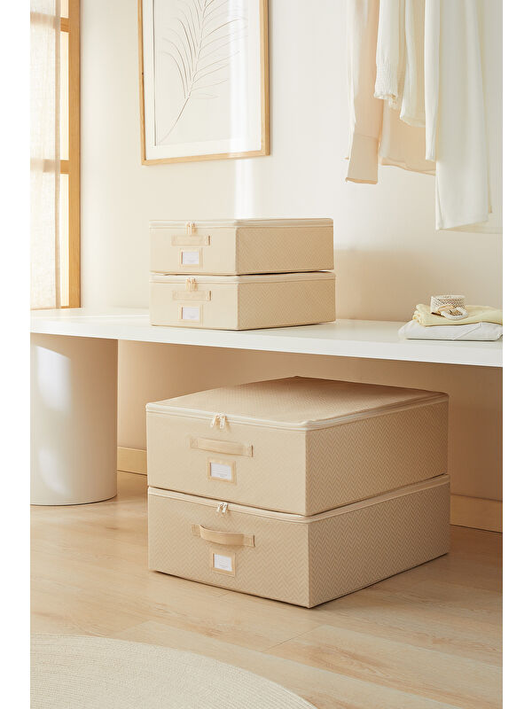 Ocean Home Textile 4'lü Bej Balıksırtı Destekli Hurç Set 2 Adet 31 x 38 x 12 + 45 x 55 x 18 cm