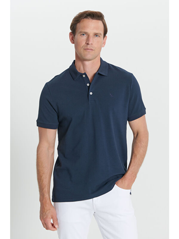 Altınyıldız Classics Erkek Lacivert Slim Fit Dar Kesim Polo Yaka %100 Pamuk Kısa Kollu Tişört