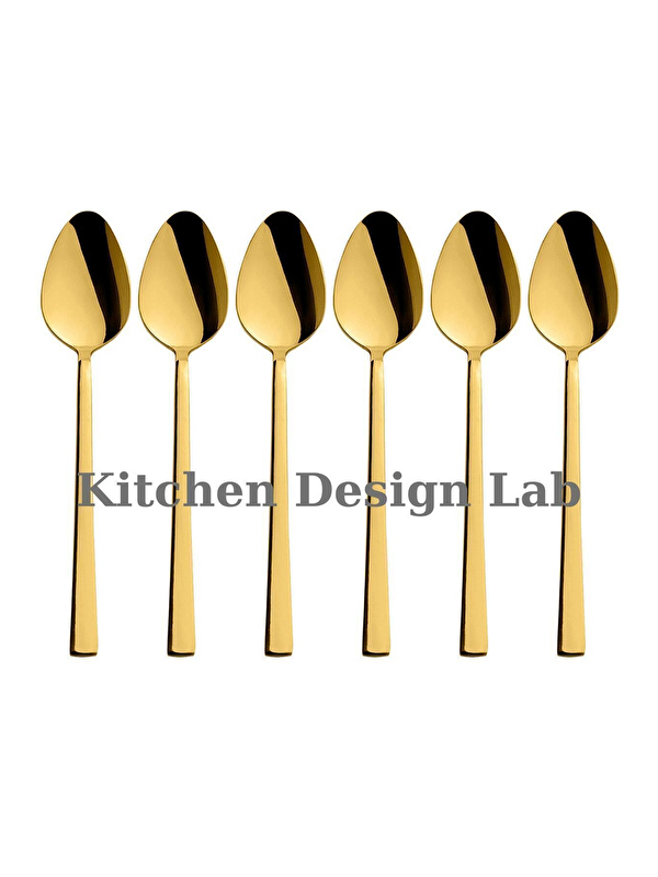 Kitchen Design Lab Gold Parlak Çay Kaşık Seti 6 Adet, Kutulu, 18/10 Paslanmaz Çelik 6 Kişilik Çay Kaşığı Seti