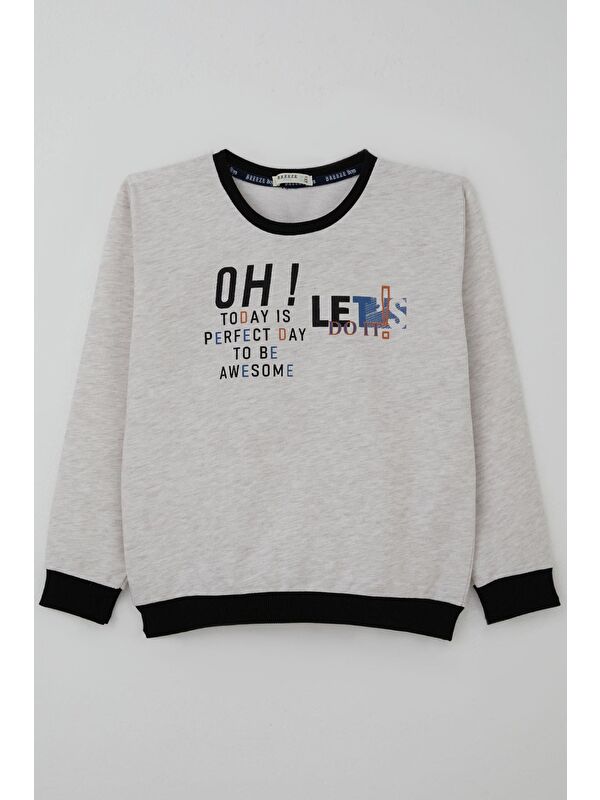 Breeze Erkek Çocuk Sweatshirt Renkli Yazı Baskılı Bej Melanj (10-16 Yaş)
