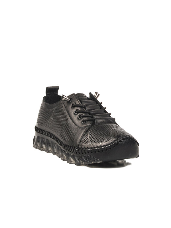 Siyah Hakiki Deri Kadın Casual Ayakkabı 0004 Z - Görsel 4