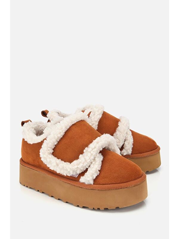 Yaya By Hotiç Kahverengi Yaya By Hotiç Yaya By Kadın Süet İçi Kürklü Yüksek Tabanlı Kalın Bantlı Düz Ayakkabı