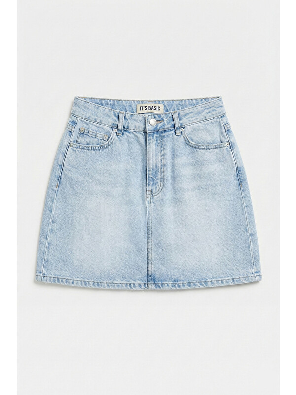 It's Basic Kadın Ice 4s6-3 Straight Fit Mini Boy %100 Pamuk Denim Etek