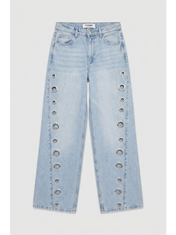 It's Basic Kadın Ice 4s6-3 Palazzo Fit Kuş Gözü Detaylı Tasarım Denim Jean