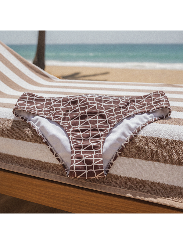Bonbon Kadın Plaj Giyim Kahverengi Desenli Bikini Alt Bb2581