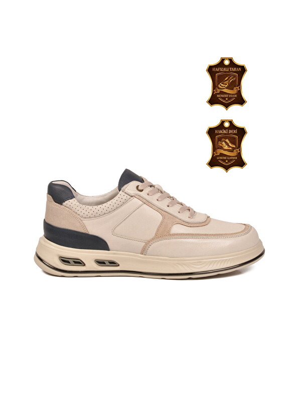 Voyager Ekru Hakiki Deri Erkek Sneaker Konforlu Hafızalı Taban Casual Ayakkabı M692 M