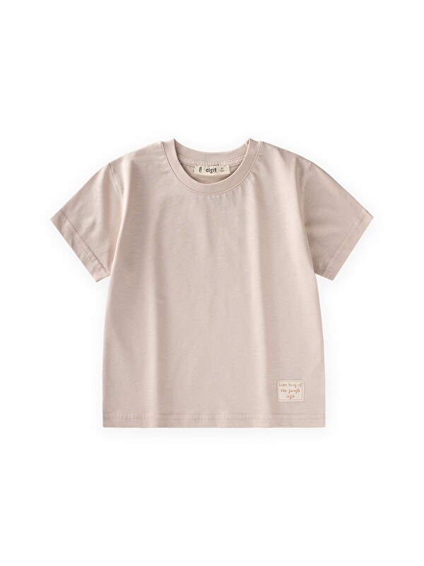 CİGİT Etiket Detaylı T-Shirt 2-10 Yaş Kum