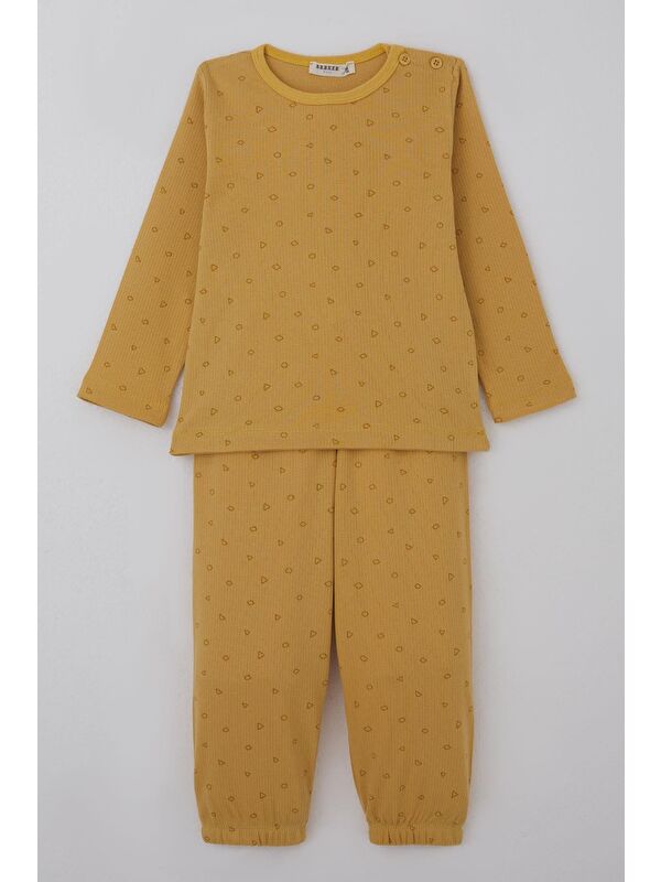 Breeze Erkek Bebek Pijama Takımı Minik Geometrik Desenler Hardal Sarı (9 Ay-3 Yaş)