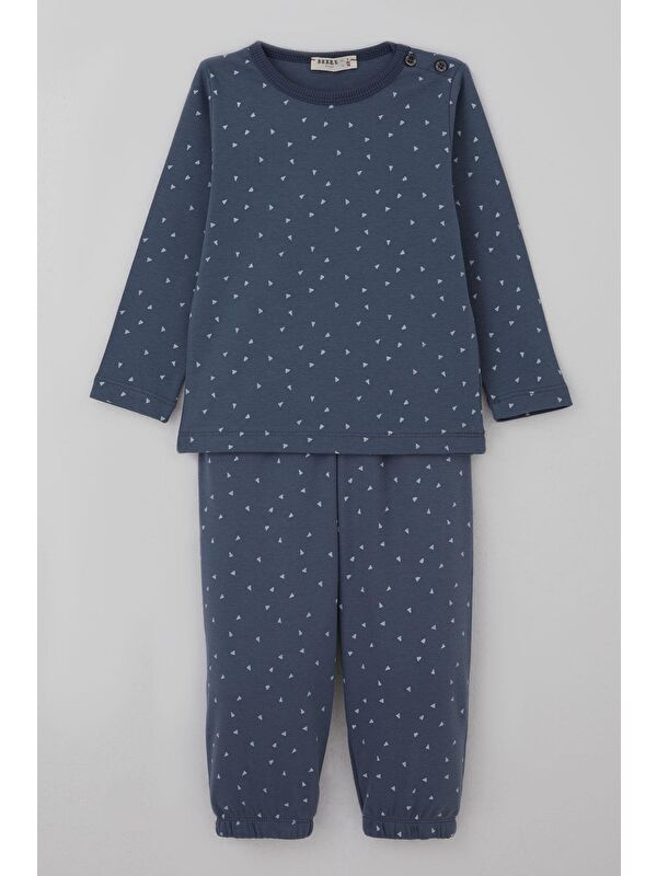 Breeze Erkek Bebek Pijama Takımı Minik Üçgenler Desenli Füme (9 Ay-3 Yaş)