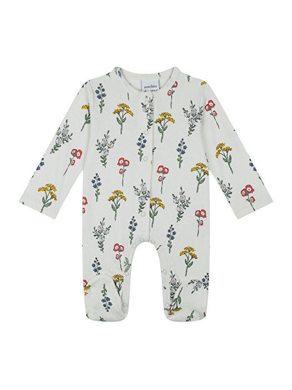 Antebies Organik Bej Çıtçıtlı Uzun Kollu Kız Bebek Patikli Tulum