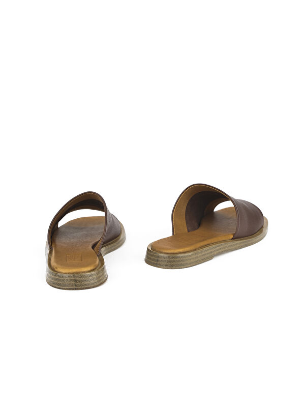 Hakiki Deri Kadın Terlik 1511033ZFATOU Kahve - Görsel 4