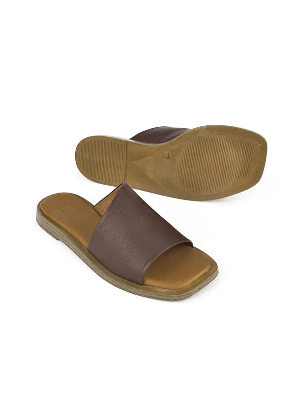 Hakiki Deri Kadın Terlik 1511033ZFATOU Kahve - Görsel 5