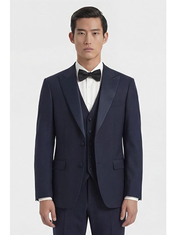 Sabri Özel Koyu Lacivert Wedding Vest Takım Elbise-29672
