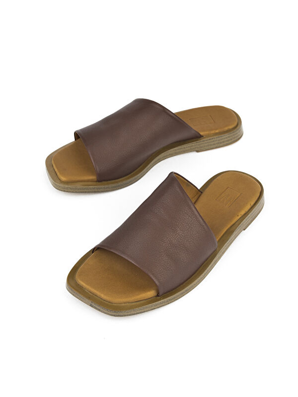 Hakiki Deri Kadın Terlik 1511033ZFATOU Kahve - Görsel 6