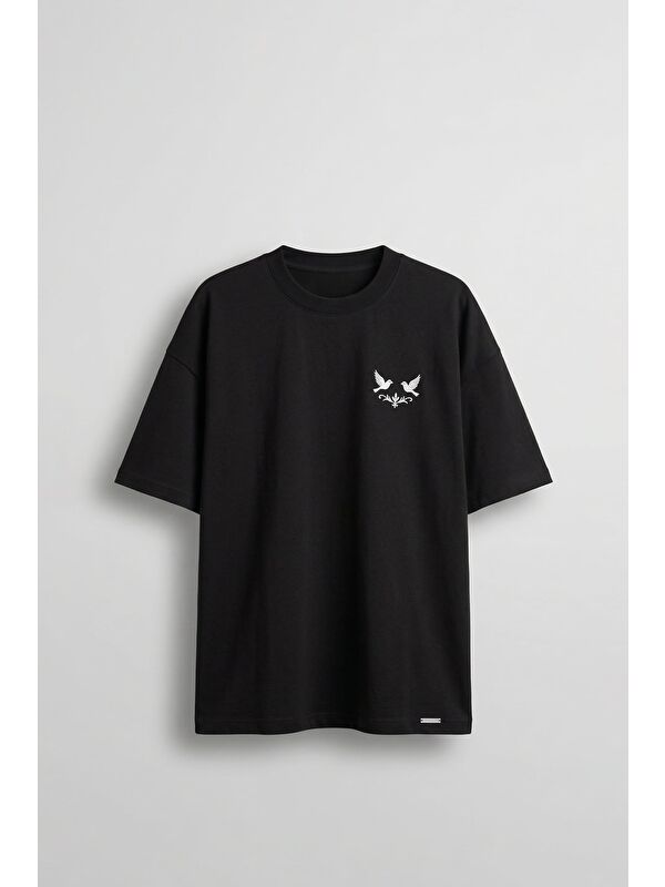 Abluka Online Erkek Oversize Fermuar Detaylı Minimal Nakışlı T-Shirt Siyah