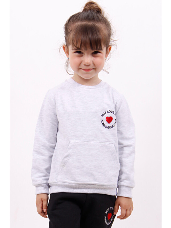 Toontoykids Kız Çocuk Göğsü Kalp Nakışlı Sweatshirt